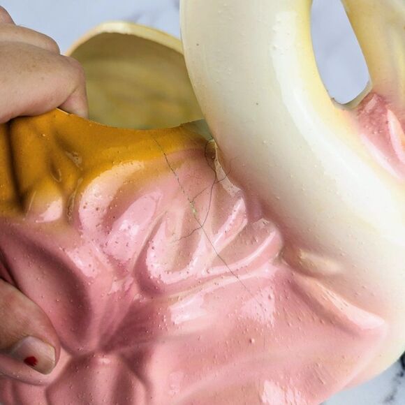 Vintage Swan 12" Ceramic Pottery Planter Decor Pink & Orange Mid-Century Painted - Picture 5 of 7